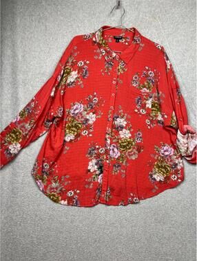 Torrid Guaze Button Up Shirt Womens Plus Size 2X Floral Coastal Vaca Colorful